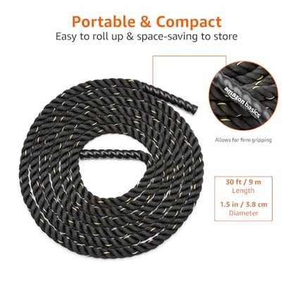 Amazon Basics Battle Rope for Home Gym Workout, Exercise Training Equipment - style: 1.5 Inch x 30 Feet