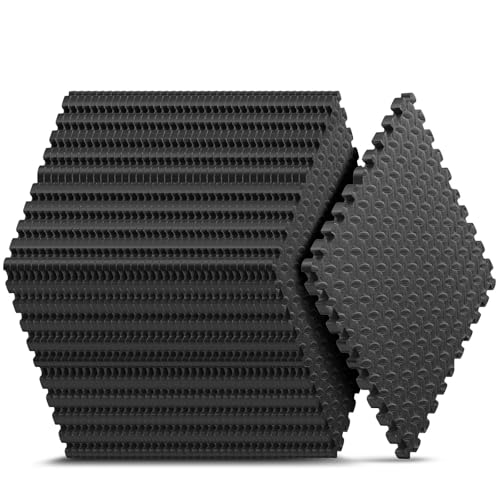 12 Pack 48 sqft Home Gym Mat, Puzzle Exercise Mat, EVA Interlocking Foam Floor Tiles for Home Workout Equipment and Kids' Play Areas - Black, 24 in x 24 in x ½ in - 12 Tiles (Black, 12 Pack, 48 SQ FT) - color: Black, size: 12 Pack (48 SF)