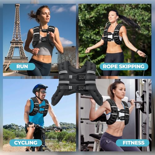 Weighted Vest, 8lb/12lb/16lb/20lb Weight Vest with Reflective Stripes for Men Women, Two Adjustment Straps for Workout, Strength Training, Running, Fitness, Muscle Building, Weight Loss