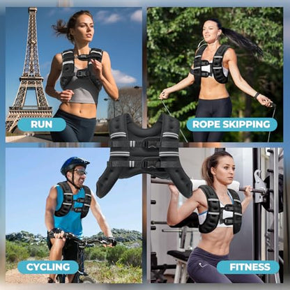 Weighted Vest, 8lb/12lb/16lb/20lb Weight Vest with Reflective Stripes for Men Women, Two Adjustment Straps for Workout, Strength Training, Running, Fitness, Muscle Building, Weight Loss