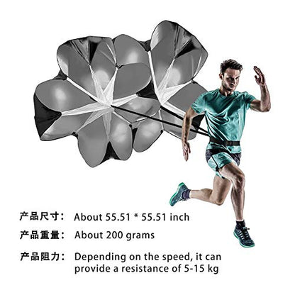 Running Speed Training 56 Inch 2 Umbrella Resistance Training Parachute with Adjustable Strap Free Carry Bag, Resistance Running Parachute for Football Soccer Training Kids Youth and Adults