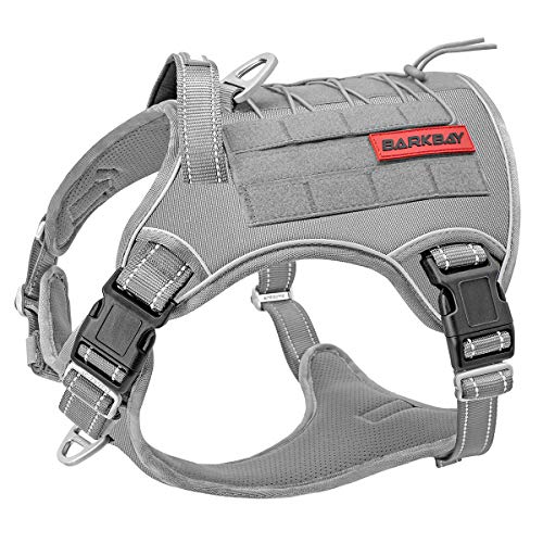 Tactical Dog Harness Large,Military Service Weighted Dog Vest Harness Working Dog MOLLE Vest with Loop Panels,No-Pull Training Harness with Leash Clips for Walking Hiking Hunting(Grey,M) - color: Grey, size: Medium (Pack of 1)