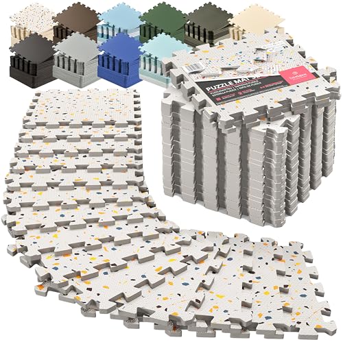 bemaxx Gym Mats Set - 18 pcs EVA Interlocking Foam Floor Tiles (12.6"x12.6"x0.4") 18sqft Protective Gym Flooring Sports Home Workout Exercise Mats Puzzle Garage Fitness Play-Room Pool Treadmill Bike - color: Terrazzo | 18 Tiles | 18 Sq Ft