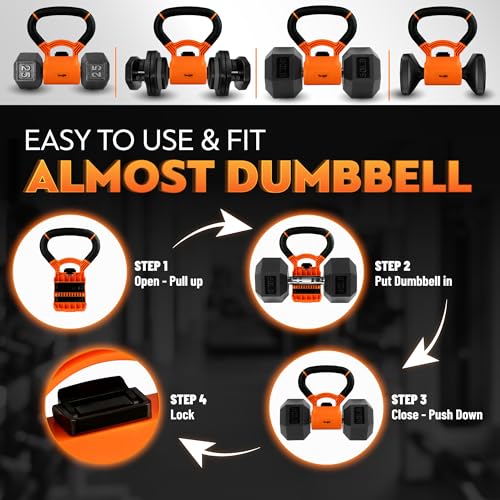 Yes4All Kettlebells Grip, Dumbbell Grip Handle, Convert Dumbbells into Kettlebell for Home Gym, Kettlebell for Weights Plate - color: B. Orange/Black Upgraded
