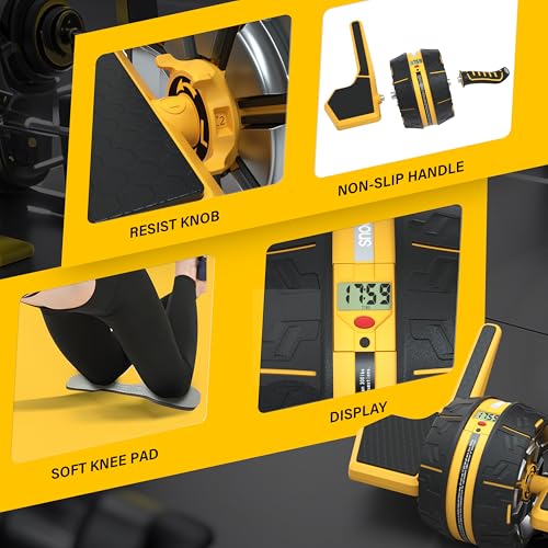 Ab Roller Wheel with Elbow Support, 3 Levels Resist, Dual Mode, Ab Wheel for Core Workout, Automatic Rebound Sytem,Spring Steel Sheet