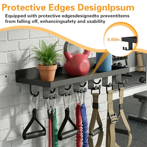 Floating Shelf Organizer Compatible with Tonal Accessories,16.9x6Home Gym Weight wall Storage Equipment Hanger, Metal Rack Holder Wall Mount with 5 T-Lock Brackets & Hooks Hanger (Black)