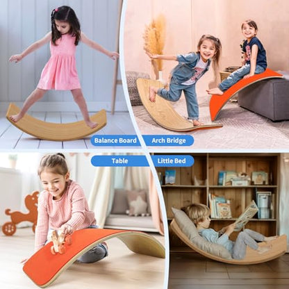 Wooden Wobble Balance Board for Kids, Balance Beam Rocker Board for Toddlers Adults, Montessori Waldorf Learning Toys for Yoga Exercise