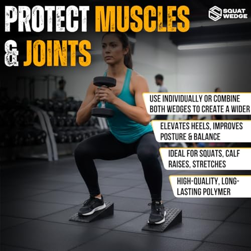 Squat Wedge & Calf Raise Block, 2-PCS Non-Slip Heel & Foot Elevated Slant Board for Workout, Weightlifting, Physical Therapy & Calf Stretching, For Men & Women