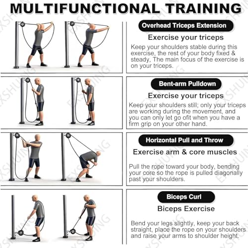 Portable Pulley System For Full Body Workout, Endless Rope Trainer,Adjustable Resistance: 3–30 Kg (6.6–66 Lb), 4m/14ft Rope, Silent Operation, No Assembly Needed No Weight Limit - color: Black