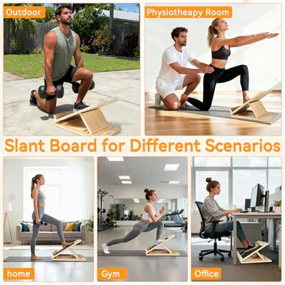 15.7x20 Inches Anti-Slip Slant Boards for Exercise, Adjustable Wooden Slant Board for Calf Stretching with Stretch Strap, for Leg, Knees, Heel, Ankle,Stretching, Plantar Fasciitis (220 LBS Capacity) - size: Large