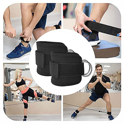 Adjustable Wrist Ankle Cuffs for Cable Machine, Neoprene Padded Straps, 4 Pack Comfortable Wrist Ankle Strap, Fitness Strength Training Equipment Workouts for Men Women, Black