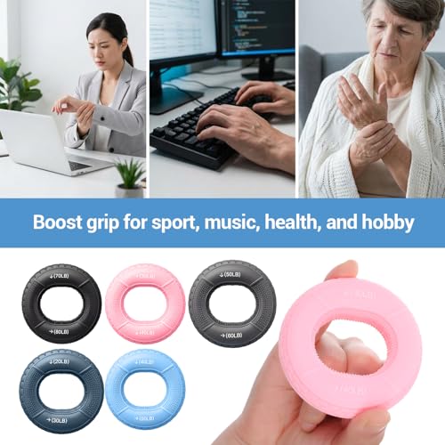 5pcs Grip Strength Trainer Hand Grip Strengthener Rings Fingers Exerciser Silicone Rings Hand Gripper for Muscle Training Sports Rock Climbing Athletes Finger Workout Stress Relief