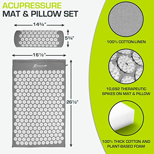 ProsourceFit Acupressure Mat and Pillow Set for Back/Neck Pain Relief and Muscle Relaxation - color: Grey/White, size: Large