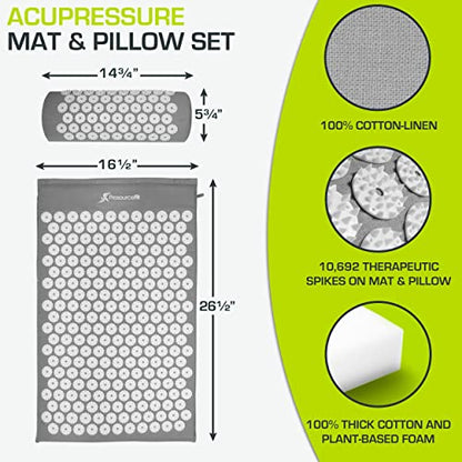 ProsourceFit Acupressure Mat and Pillow Set for Back/Neck Pain Relief and Muscle Relaxation - color: Grey/White, size: Large