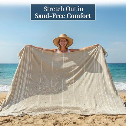 LANE LINEN Beach Blanket Sand Free, Quick Dry & Turkish Beach Towel - Beige - color: 02: Beige, size: Beach Blanket (82" x 82")