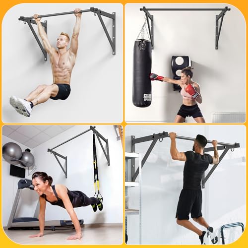 Wall Mounted Pull Up Bar, 51"/45" Chin Up Bar with 500LBS Capacity, Strength Training Pull-Up Bars |Joist Mounted |Reinforced Thick Metal Construction