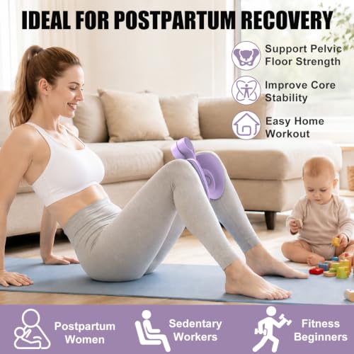 Pelvic Floor Exercise Device Available in 35 lb and 49 lb Resistance, Kegel and Inner Thigh Muscle Trainer, Home Workout Equipment for Postpartum Recovery, Women and Men, with Band - color: Purple
