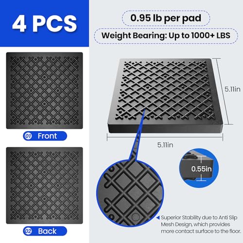 Exercise Equipment Mat 5.11x5.11x0.55in 4pcs, Heavy Duty Thick Steel Embedded Rubber Mat, Anti Slip/Noise Reduction/Vibration Resistance, Treadmills Equipment Pads, Used for Carpets, Wooden Floors - size: 5.11’‘x5.11’‘-4pcs