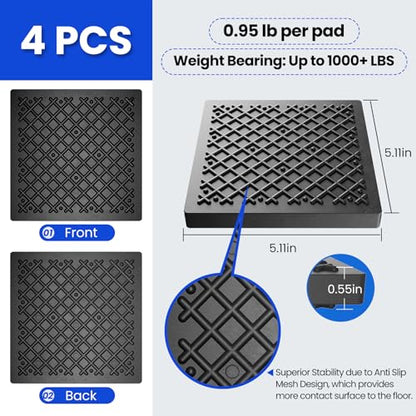 Exercise Equipment Mat 5.11x5.11x0.55in 4pcs, Heavy Duty Thick Steel Embedded Rubber Mat, Anti Slip/Noise Reduction/Vibration Resistance, Treadmills Equipment Pads, Used for Carpets, Wooden Floors - size: 5.11’‘x5.11’‘-4pcs