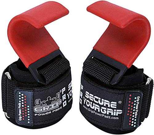 Weight Lifting Rod Hooks Heavy Duty Wrist Wraps Power Weight Lifting Training Gym Grips Straps Set of 2 - color: RED, size: MEN-Wrist Size Large