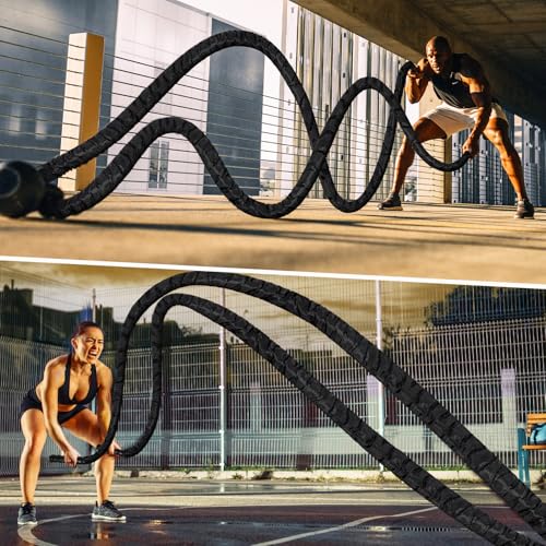 Battle Ropes for Home Gym Exercise: 1.5 Inch Diameter 30FT Length Workout Exercise Rope Training Ropes with Protective Sleeve, Heavy Battle Rope for Workout Exercise Fitness & Strength Training - style: 1.5IN-30FT