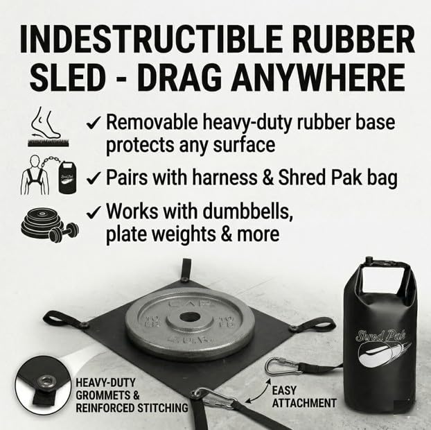 Upgraded ShredPak - Resistance Training System - Weight Sled Harness Weight Bag, Handles - Football Training, Any Surface, Strength Workout for Athletes - Burn 3X The Calories - Gym, Home and, Outdoor