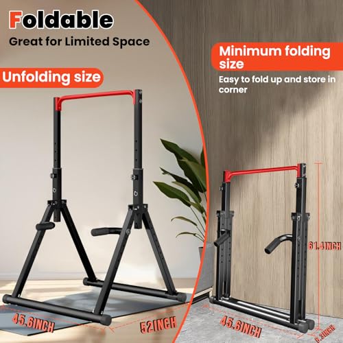 DOBESTS Power Tower Pull Up Bar Free Standing, Adjustable Foldable Pull Up Station, Home Gym Strength Training Equipment 700LBS - color: Black Style 3-Red Bar