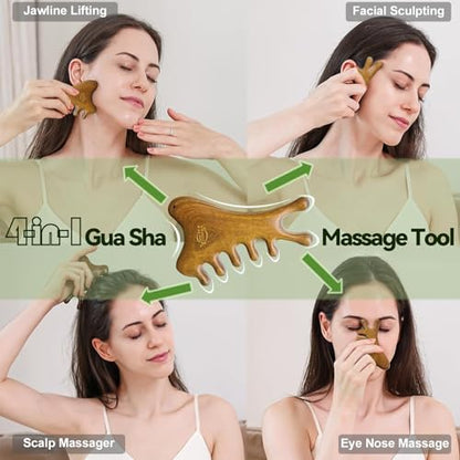 4Pcs Wood Therapy Massage Tools Lymphatic Drainage Massager Wooden Massager Body Sculpting Tools for Maderoterapia,Anti-Cellulite,Pain Relief(4-in-1 Massager) - style: 4-in-1 Massager