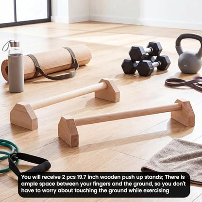 2 Pcs Wooden Parallettes Bars Push up Stands 15.7/19.7 Inch Push up Bars Calisthenics Equipment Non Slip Base Solid Portable Exercise Home Workout Equipment for Strength Training - size: 19.7 Inch