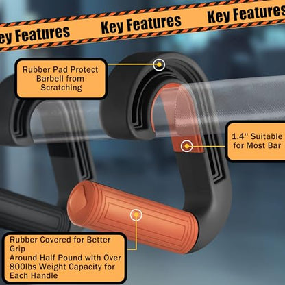 Pull Up Handles Neutral Grip: Portable Barbell Grip with 2 Detachable Straps for Cable Machine LAT Pull Down T-bar Row Deadlift Shrug - color: Orange