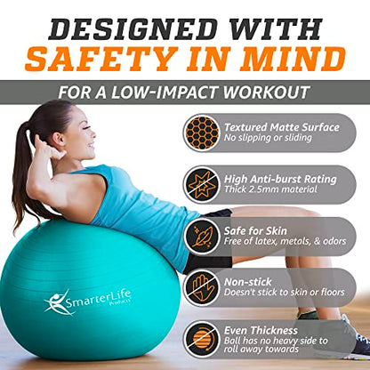 SmarterLife Exercise Ball, Yoga Ball for Gym, Balance, Stability, Pregnancy - color: Turquoise, size: 45 cm