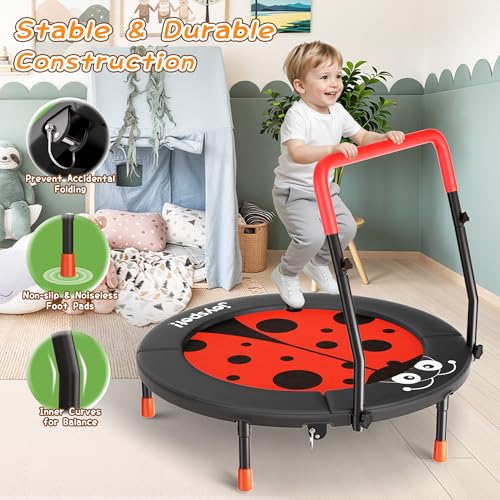 Premium 3FT Foldable Toddler Trampoline for Kids Ages 3-6, 36 Inch ASTM Certified Mini Trampoline with Adjustable Handle, 100 lbs Capacity, Quiet Elastic Bands, Safe for Indoor Outdoor Use - style: Black