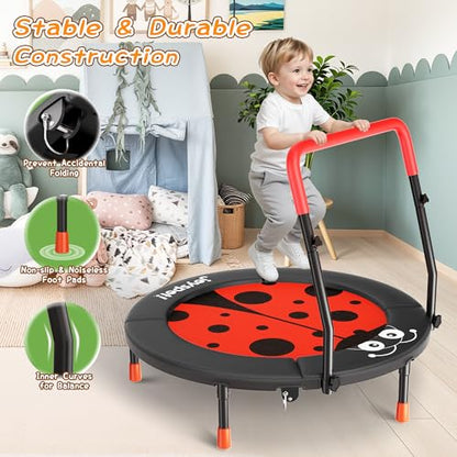 Premium 3FT Foldable Toddler Trampoline for Kids Ages 3-6, 36 Inch ASTM Certified Mini Trampoline with Adjustable Handle, 100 lbs Capacity, Quiet Elastic Bands, Safe for Indoor Outdoor Use - style: Black