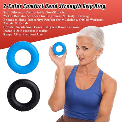 Hand Grip Strengthener Set 8 Pack, 2 Foam Grippers, 4 Finger Exercisers, 2 Grip Rings, Wrist Forearm Exerciser for Hand Strength, Finger Strength, Physical Therapy & Stress Relief