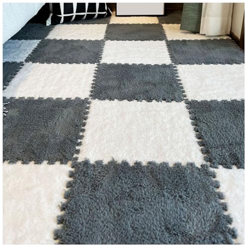14 Pcs Carpet Puzzle Mats for Floor,Plush Carpet Tiles Interlocking Floor Mats,Fluffy Thick Foam Floor Tiles Puzzle Rug for Playroom,Classroom,Gym,Basement,Gray+White - color: Gray+white