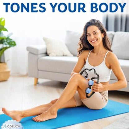 Dual Sided Muscle Roller - Cellulite Massager for Arms and Legs - Flexible Massage Tool - Effective Sculpting Massage for Thighs, Butt - color: Blue/Black