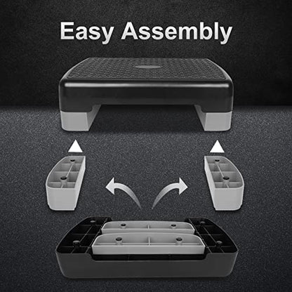 Height-Adjustable 4"-6" Step Aerobics Platform Fitness Equipment Stepper Trainer Exercise Step Platform with 2 Riser