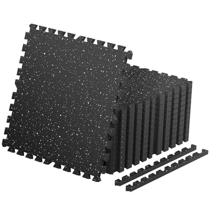 0.56'' Thick 12 Pcs 48 Sq Ft Non-Slip Rubber Top Exercise Equipment Mats, High Density EVA Foam Mats with Rubber Top, Interlocking Puzzle Gym Flooring for Home Gym, Workout Floor Mats, Black