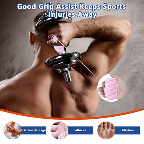 Large Anti-Slip Gym Workout Grips for WeightLifting,Silicone Hand Protector - color: Pink