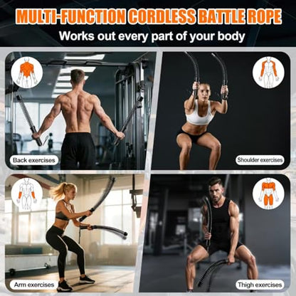 2 in 1 Weighted Ropeless Battle Ropes, Portable Cordless Battle Ropes for Home Gym, Heavy Duty Workout Exercise Rope for Strength Training & HIIT, Fitness Equipment for Men & Women