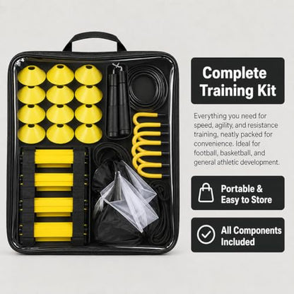Yellow Agility Ladder Soccer Training Equipment Set, Pro Agility Ladder for Speed & Footwork Exercises, Portable Synthetic Material Training Kit