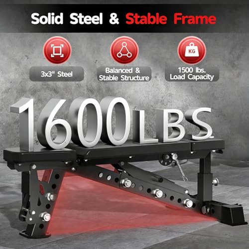 JEEKEE Adjustable Weight Bench, 40" Extended Backrest for Tall Lifters up to 6'5", 1600LBS Weight Capacity and 44 Adjustable Positions Bench for Garage and Home Gym Workouts