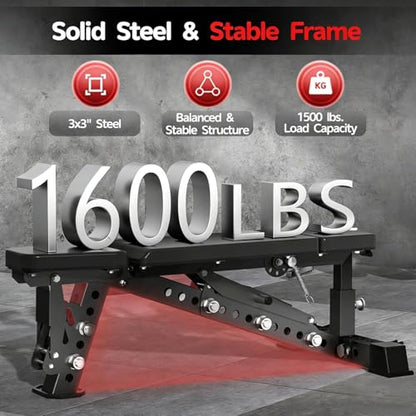 JEEKEE Adjustable Weight Bench, 40" Extended Backrest for Tall Lifters up to 6'5", 1600LBS Weight Capacity and 44 Adjustable Positions Bench for Garage and Home Gym Workouts