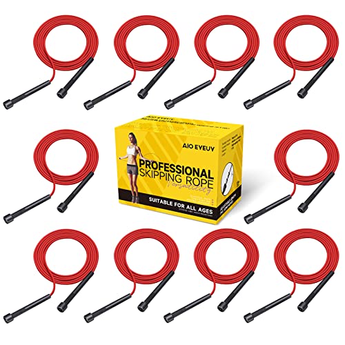10 Pack Adjustable Jump Rope for Fitness and Exercise-PVC Skipping Rope for Men,Women and Kids-Tangle-Free for Keeping Fit, Training, Workout - color: 10Pack-Red*10