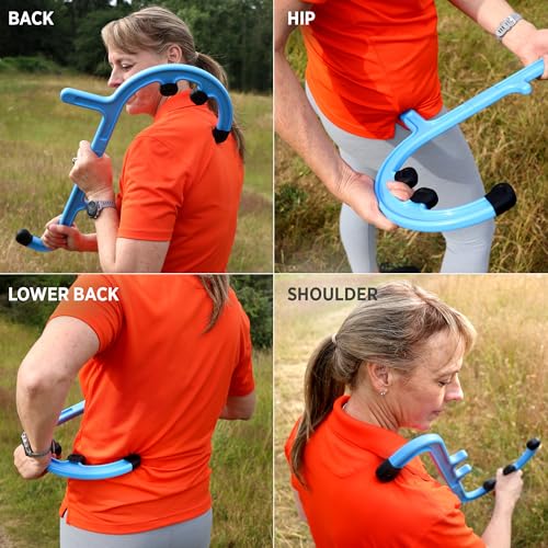 Tiger Tail Tiger Cane Back & Neck Massager – Trigger Point Deep Tissue Acupressure Therapy Cane Massage Hook with 7 Gription Knobs, 2-Piece Massage Tool for Muscle Knot & Shoulder Massage, Blue - color: Blue