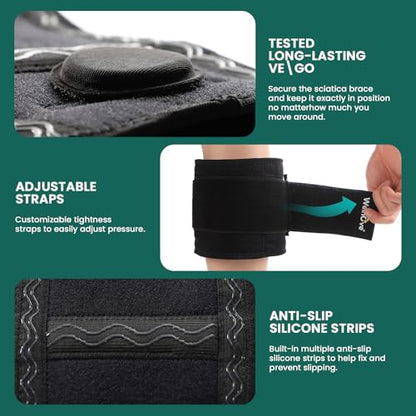 Welnove Sciatic Nerve Brace for Pain Relief – Pressure Pads for Targeted Compression. Relieve Sciatic Nerve, Lower Back, and Hip Pain with Adjustable Knee Support. Unisex and Comfortable for Daily Use