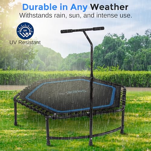 SereneLife 40"/50" Mini Trampoline for Adults - 450/550LBS Fitness Trampoline with Reinforced Springs & Adjustable Safety Handle - Stable & Quiet Supports Whole-Body Workout & Relaxation
