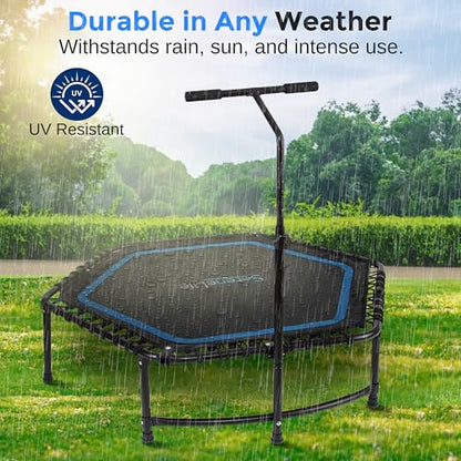 SereneLife 40"/50" Mini Trampoline for Adults - 450/550LBS Fitness Trampoline with Reinforced Springs & Adjustable Safety Handle - Stable & Quiet Supports Whole-Body Workout & Relaxation