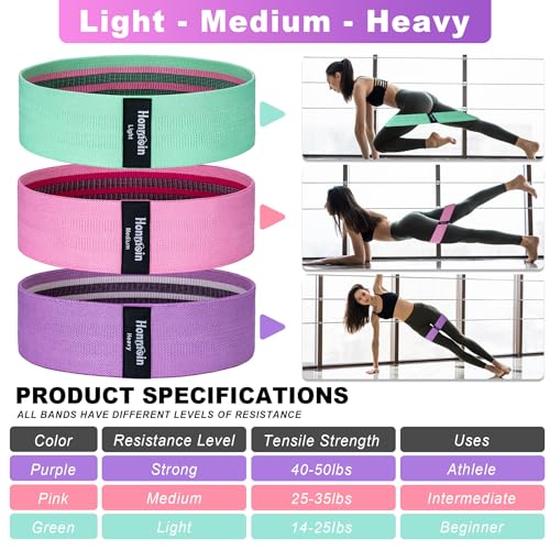 Honmein Resistance Bands for Working Out, 3 Levels Exercise Bands Workout Bands Set for Women Men, Hip Legs Booty Bands for Home Fitness, Gym, Yoga, Pilates
