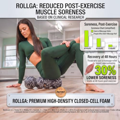 Rollga LITE - High Density Foam Roller for Exercise & Back Pain, 18 inches - color: Black & White